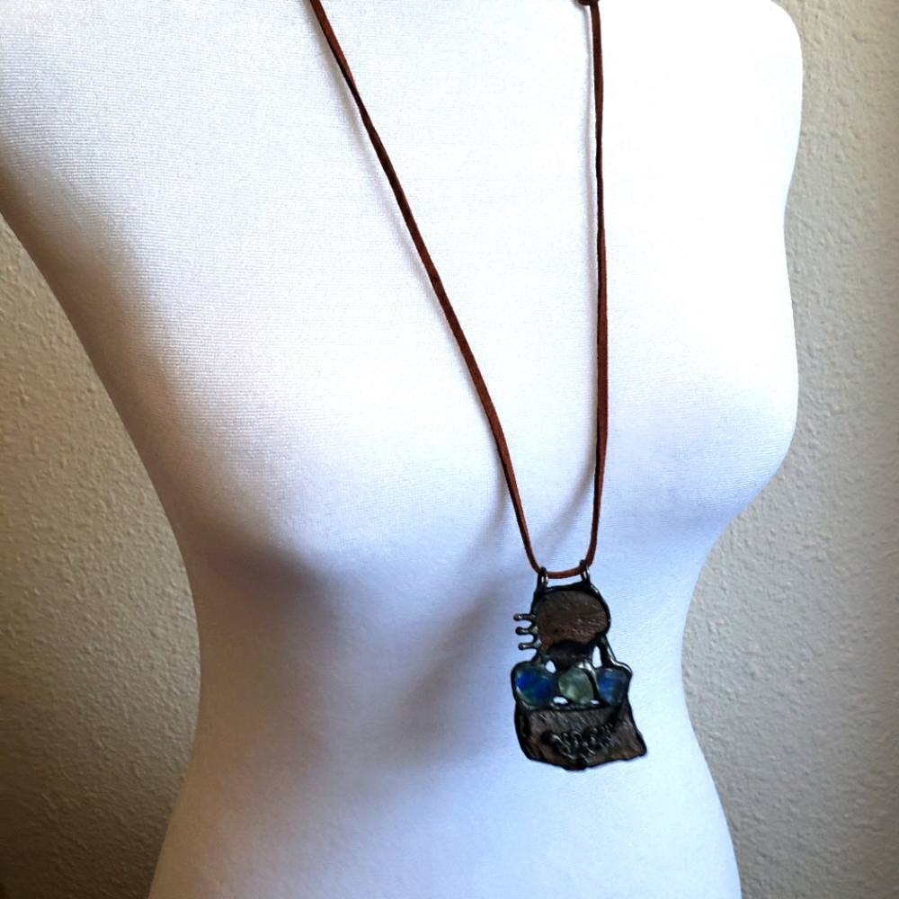 #Handcrafted Brutal Ghotic Style Metal Glass Pendant With Lace